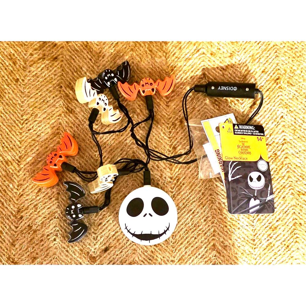 Disney Nightmare Before Christmas Jack Skellington & Bat Glow Necklace NWT
